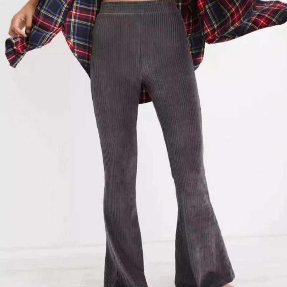 aerie Ribbed Boot Cut Pants in Charcoal Gray